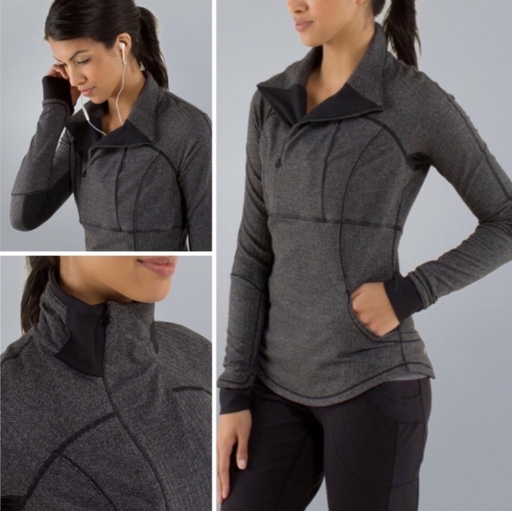 Lululemon Base Runner 1/2 Zip Sz 2 Heathered Black Grey